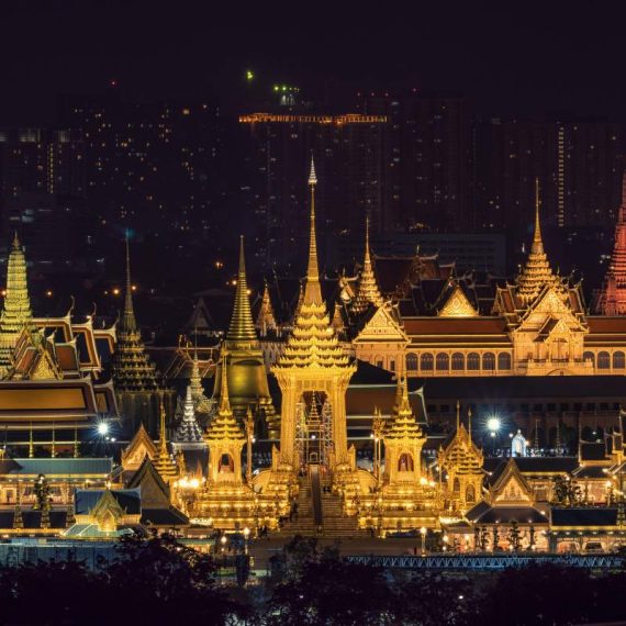 Top view Scene of Construction site of the Royal funeral pyre for King Bhumibol Adulyadejaadej at twilight in Bangkok, Thailand.