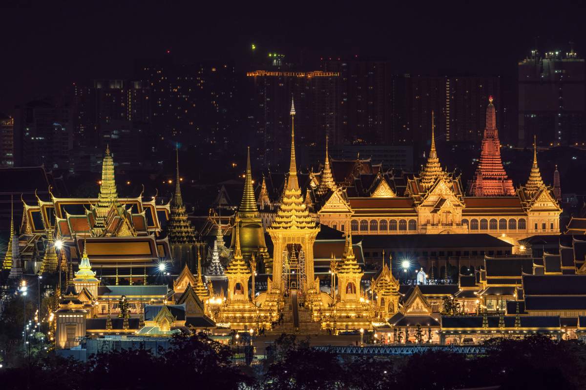 Top view Scene of Construction site of the Royal funeral pyre for King Bhumibol Adulyadejaadej at twilight in Bangkok, Thailand.